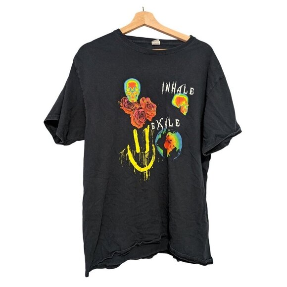 Inhale Exhale Skulls Smiley Fruit of The Loom Size L Graphic Tee Shirt Roses - Picture 1 of 6